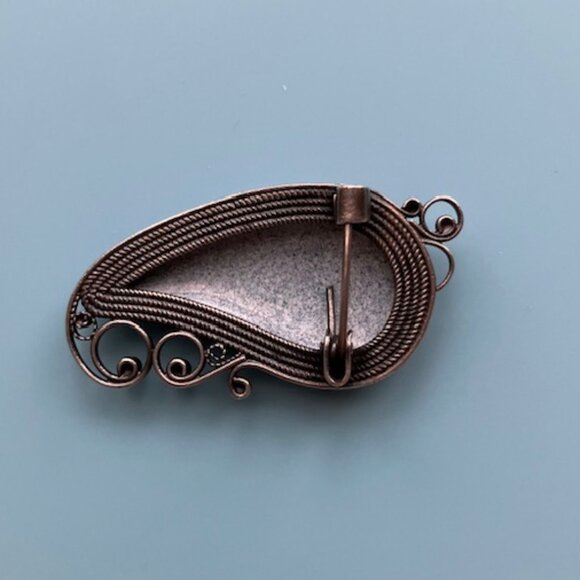 Vintage Russian Finift Ornate Filigree Hand Painted Floral Enamel Brooch Pin - Picture 3 of 5